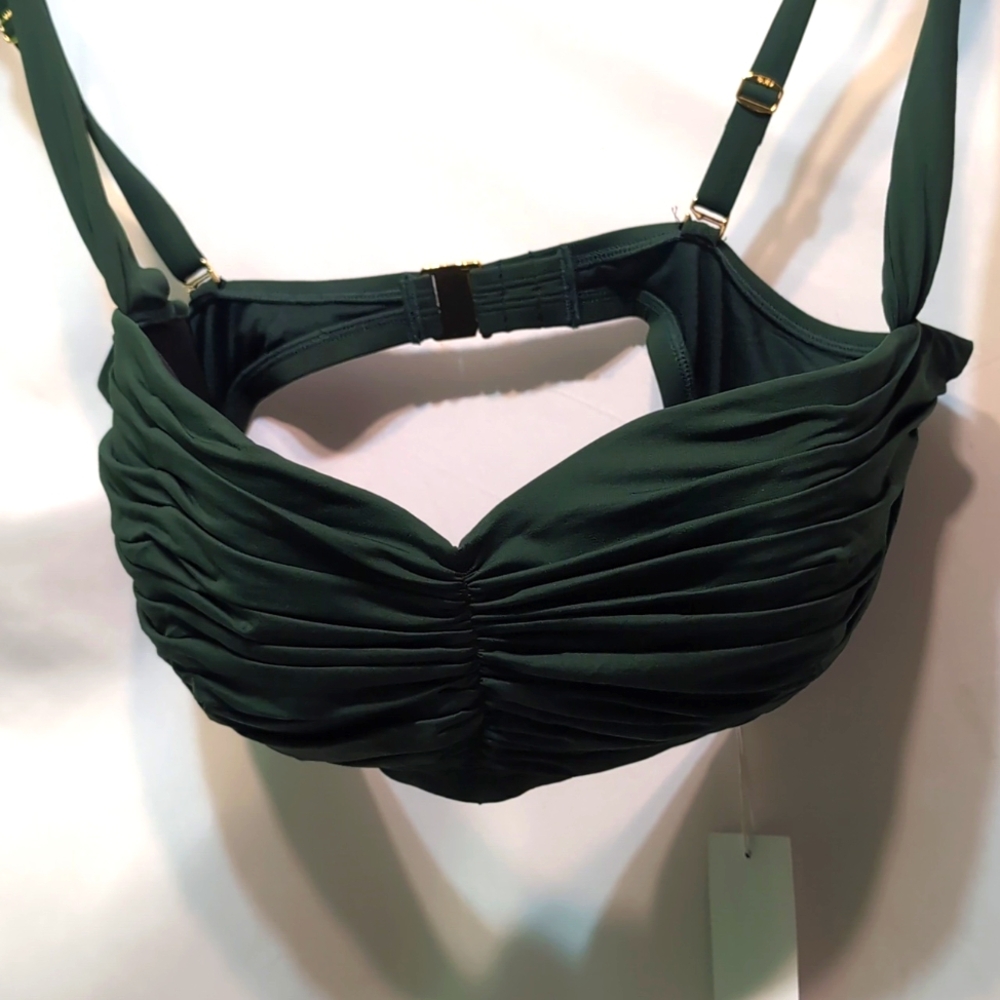 NWT Bleu/Rod Beatte green bakini top adjustable straps underwire sz 38DD